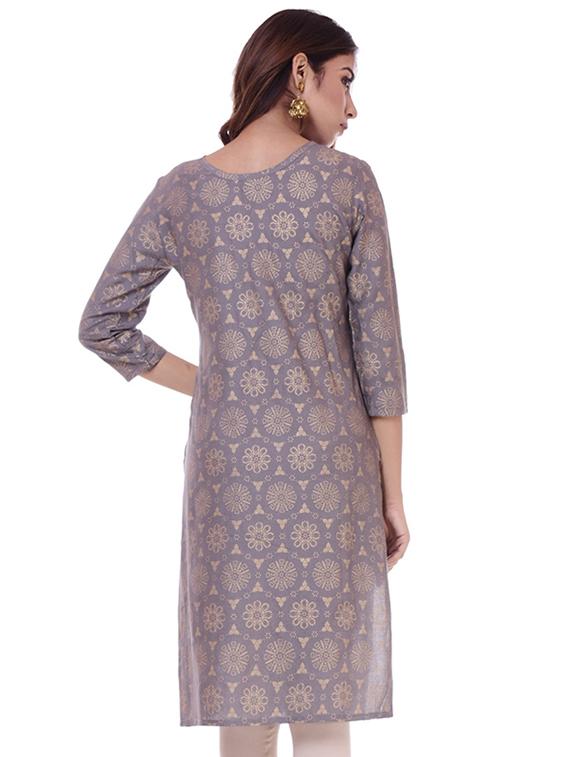 gold print straight kurta - 16723113 - Zoom Image - 3
