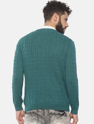 teal blue self design pullover - 16724935 - Standard Image - 3