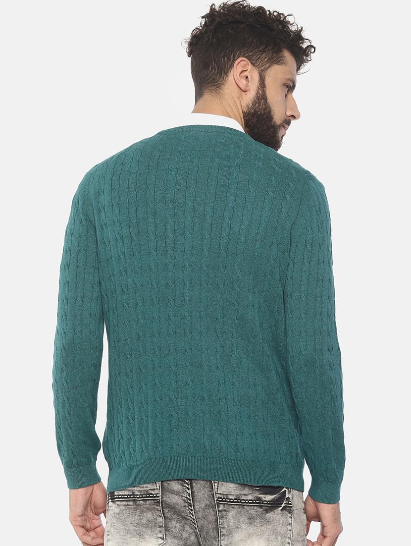 teal blue self design pullover - 16724935 - Zoom Image - 3