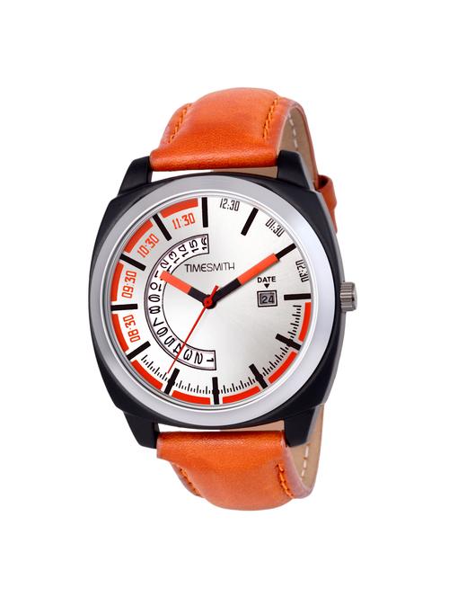 timesmith white dial brown leather analog watch for men tsc-103 ktd1 - 16725010 - Standard Image - 1