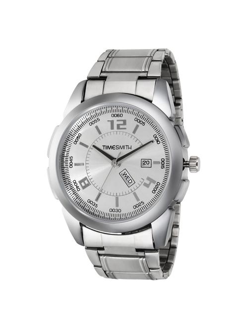 timesmith white dial silver stainless steel metal strap genuine premium branded day date analog watch for men tsc-025ktd1 - 16725159 - Standard Image - 1