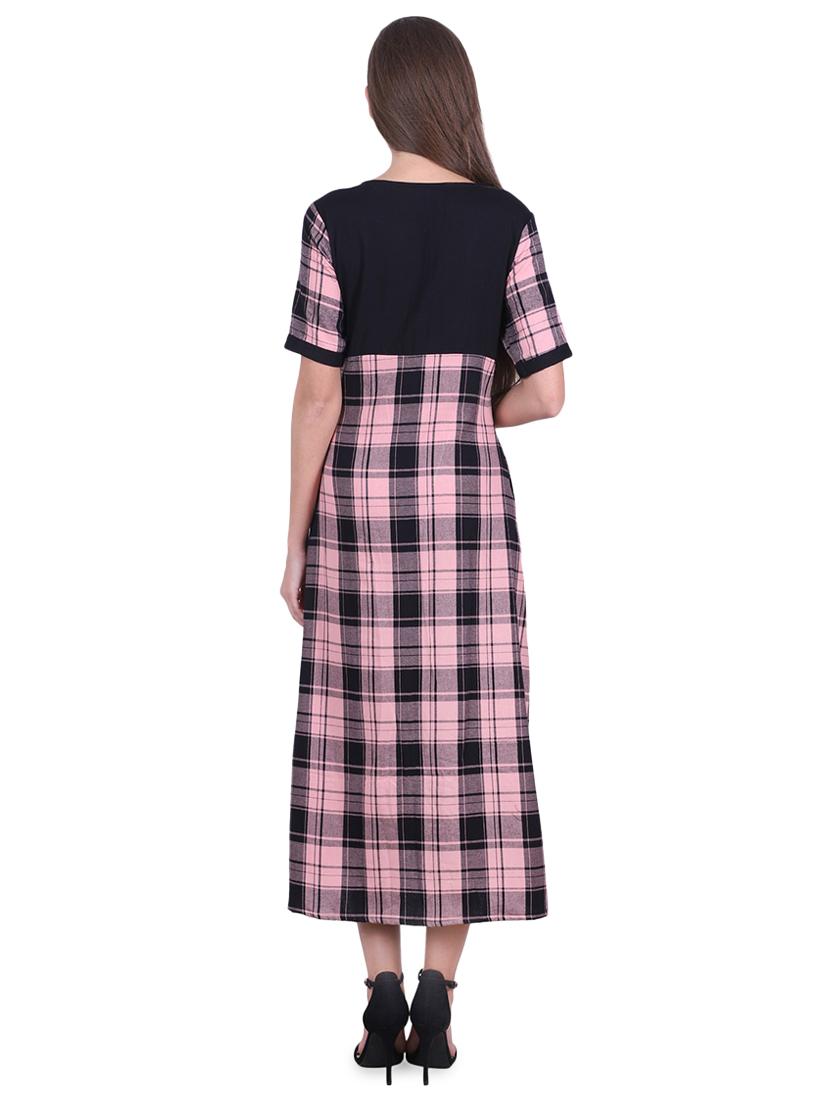 round neck checkered a-line dress - 16726886 - Zoom Image - 3