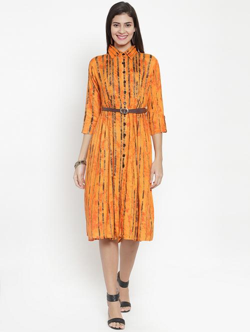 shirt collar striped belted dress - 16728388 - Standard Image - 1