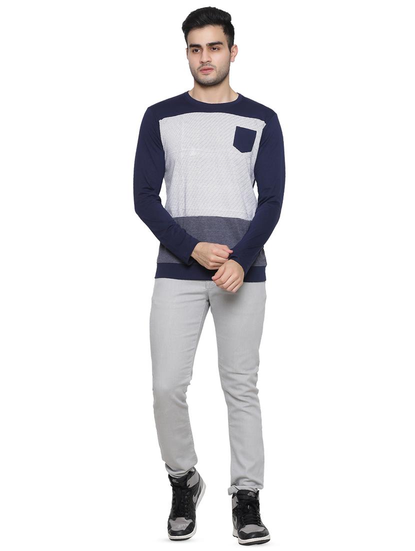navy blue striped cut & sew pocket t-shirt - 16730053 - Zoom Image - 3