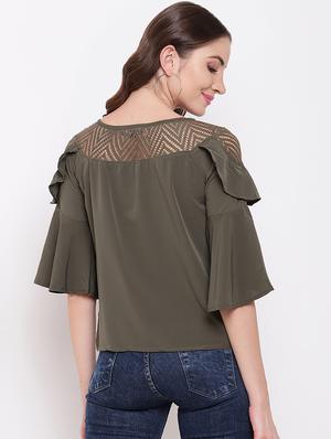 bell sleeved mesh panel top - 16730483 - Standard Image - 3