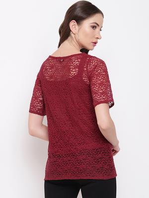 round neck laced top - 16730498 - Standard Image - 3