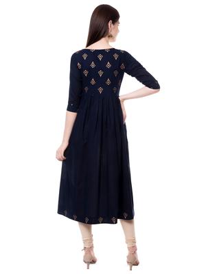 gold print yoke flared kurta - 16730931 - Standard Image - 3
