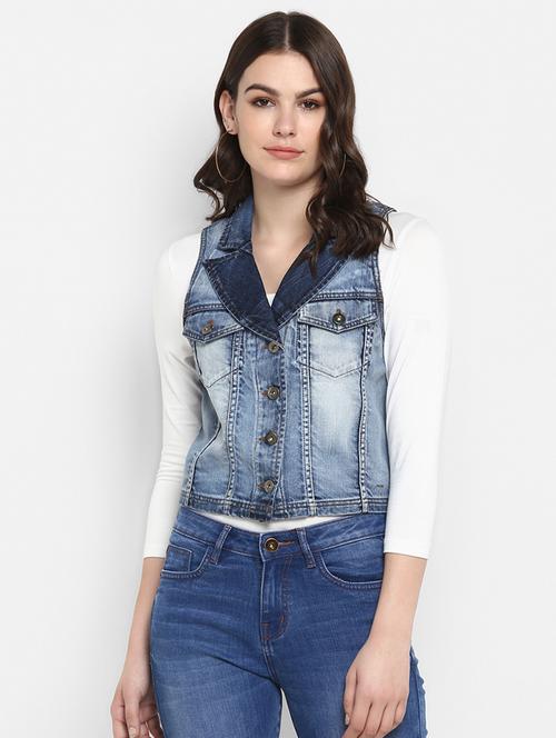 lapel neck denim jacket - 16734564 - Standard Image - 1