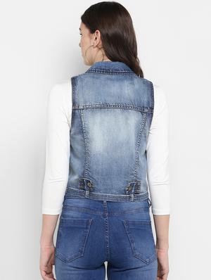 lapel neck denim jacket - 16734564 - Standard Image - 3