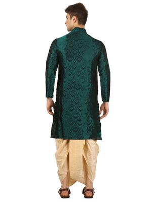 green pure silk jacquard dhoti kurta set - 16735446 - Standard Image - 3