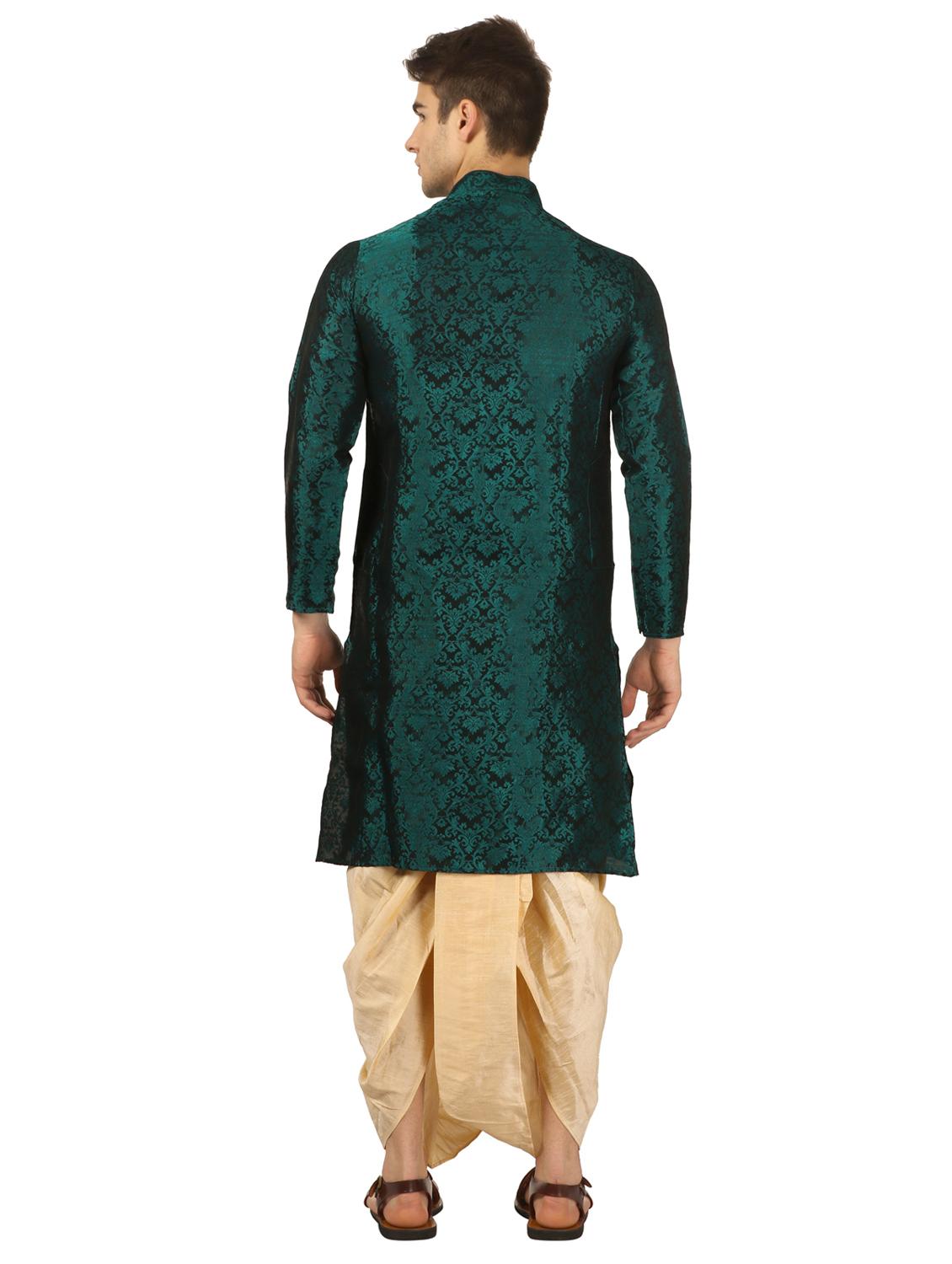 green pure silk jacquard dhoti kurta set - 16735446 - Zoom Image - 3