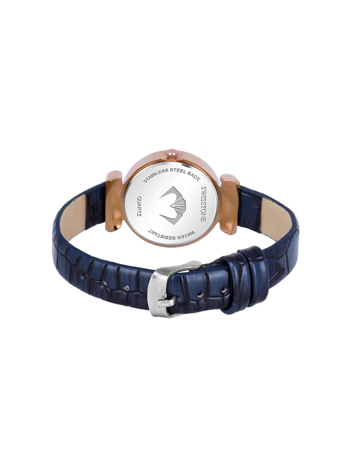 swisstone ck319-rgblue blue leather strap analog wrist watch for women - 16736178 - Zoom Image - 3