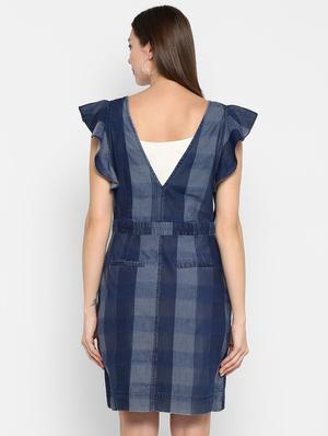 v neck ruffle detail checkered dress - 16737280 - Standard Image - 3