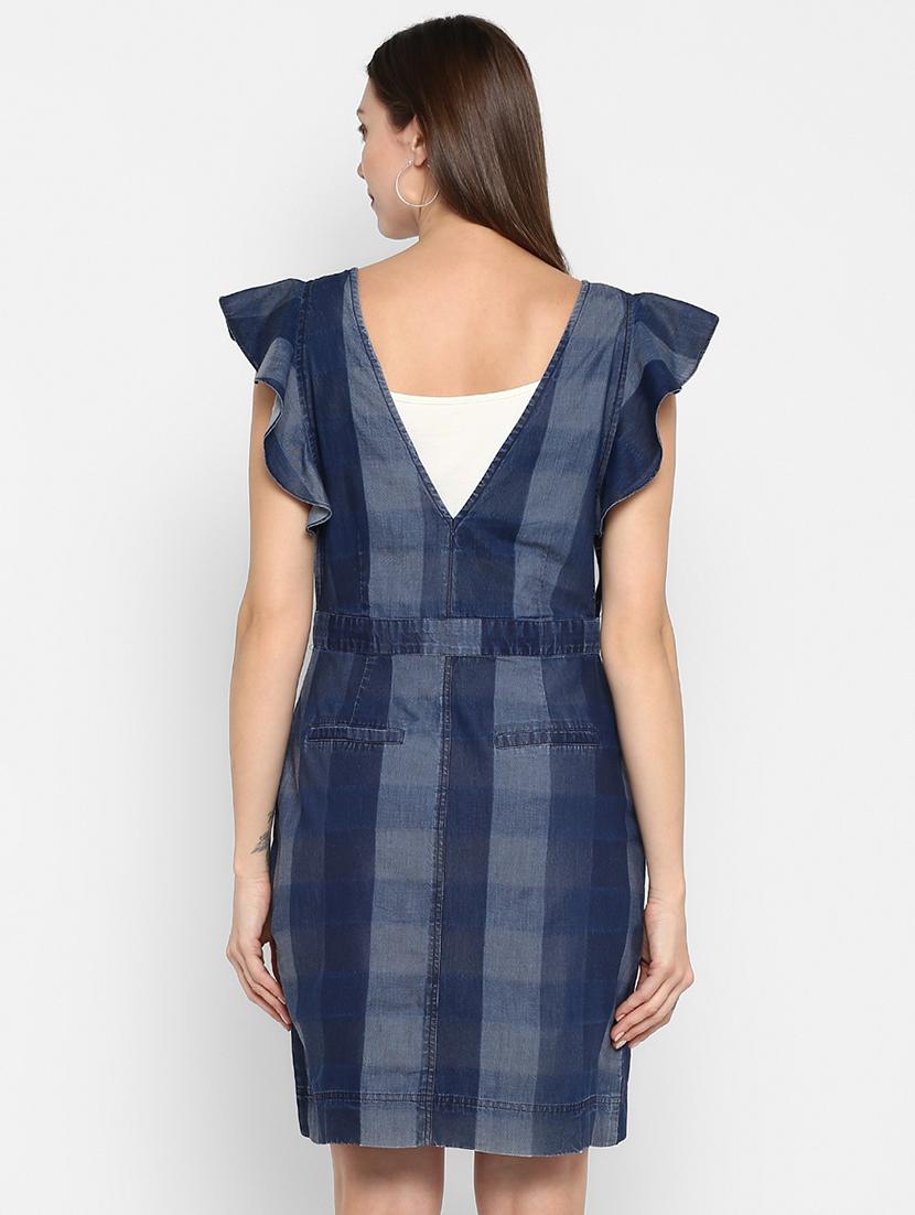 v neck ruffle detail checkered dress - 16737280 - Zoom Image - 3