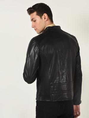 black solid 100% lamb leather jacket - 16737517 - Standard Image - 3