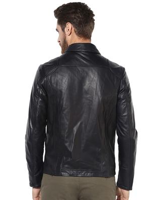 blue solid 100% lamb leather biker jacket - 16737524 - Standard Image - 3