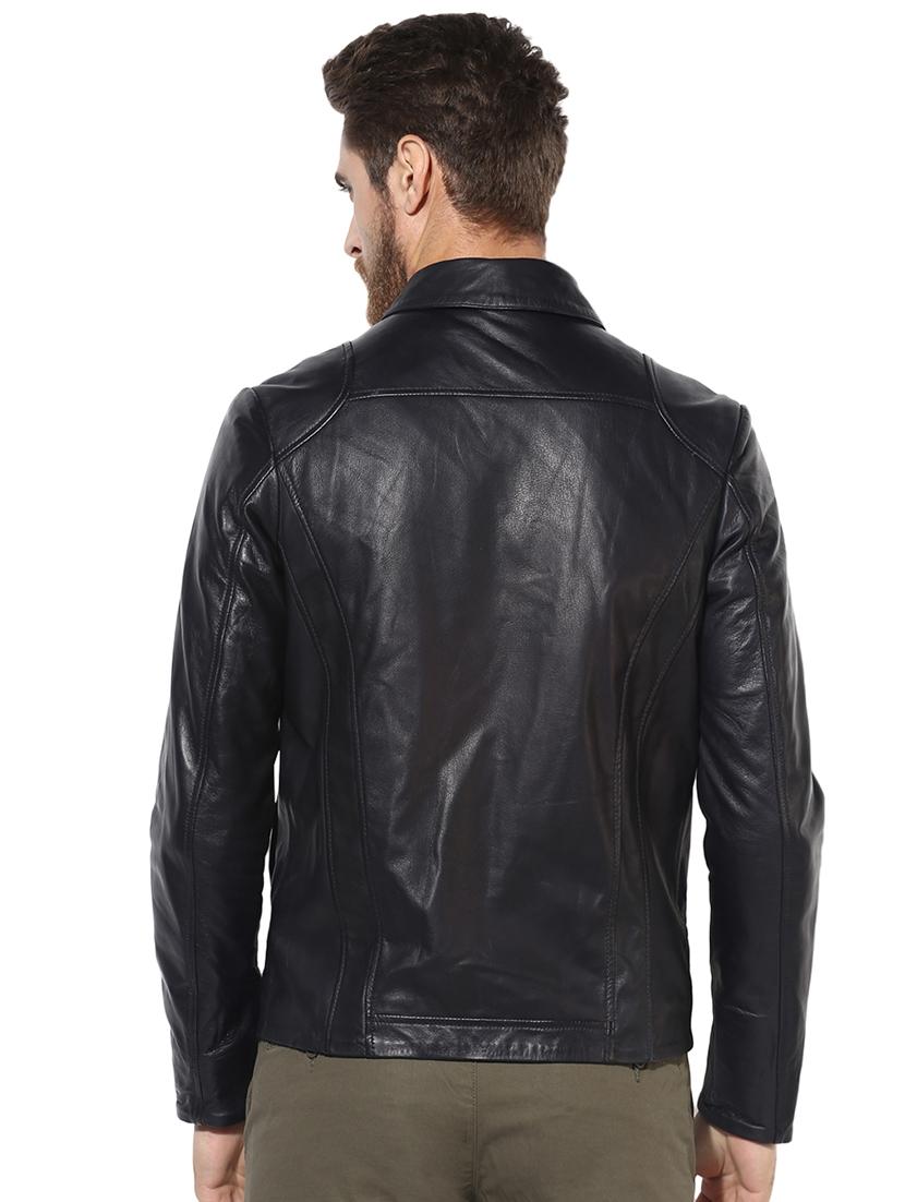 blue solid 100% lamb leather biker jacket - 16737524 - Zoom Image - 3