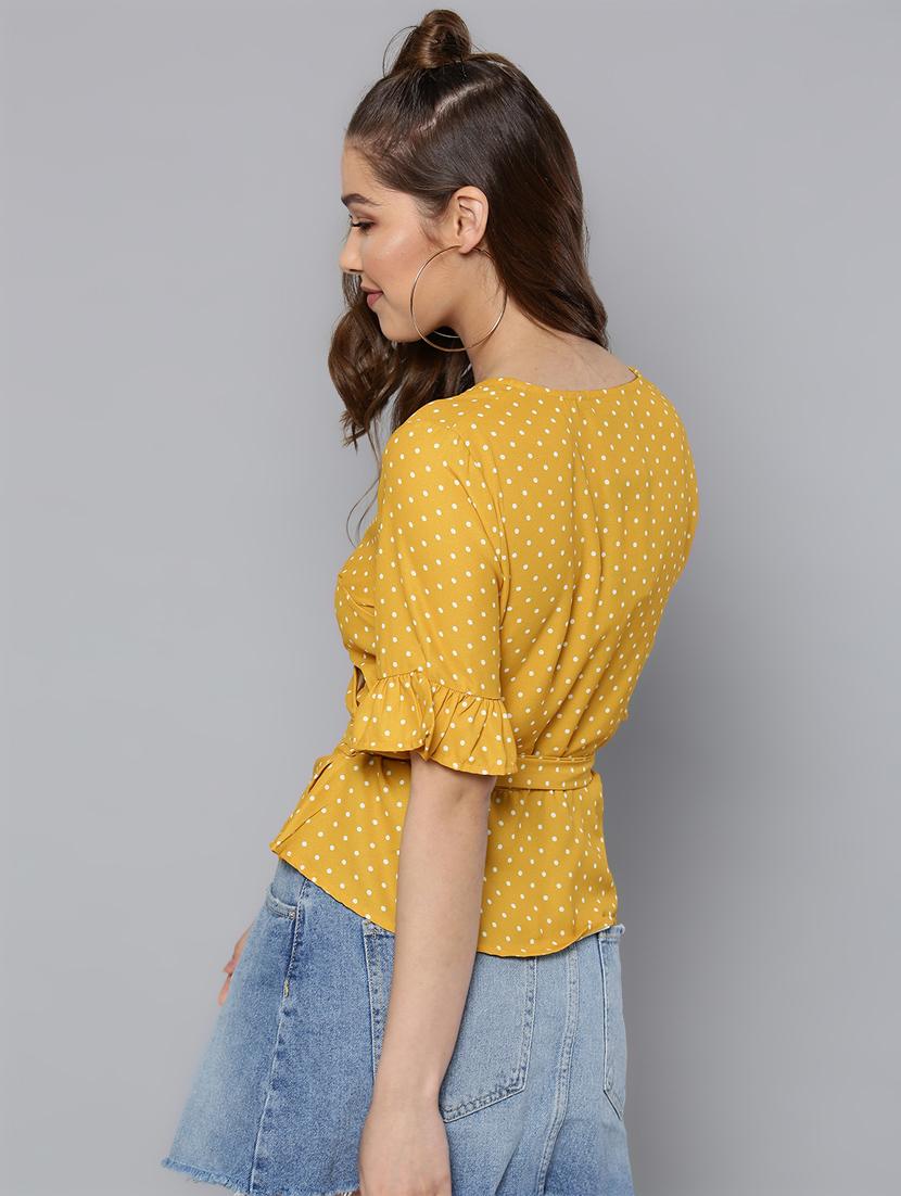 tie knot polka dots wrap top - 16740450 - Zoom Image - 3