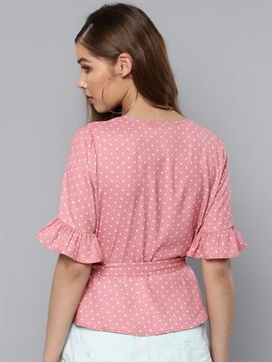 tie knot polka dots wrap top - 16740452 - Standard Image - 3