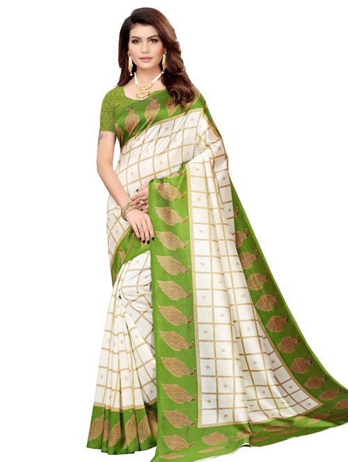 checkered printed saree with blouse - 16741800 - Standard Image - 1