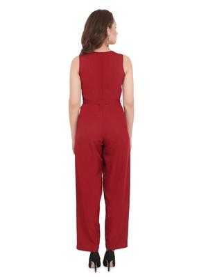v neck tie knot front full leg jumpsuit - 16744044 - Standard Image - 3
