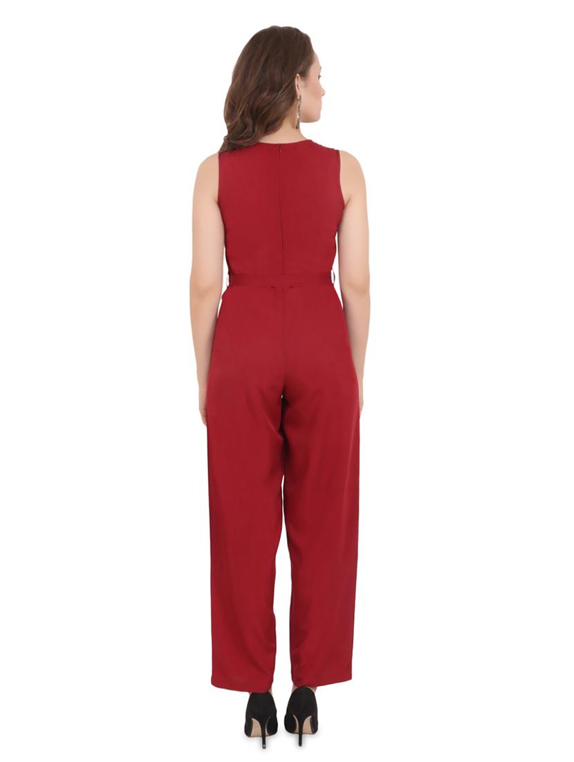 v neck tie knot front full leg jumpsuit - 16744044 - Zoom Image - 3