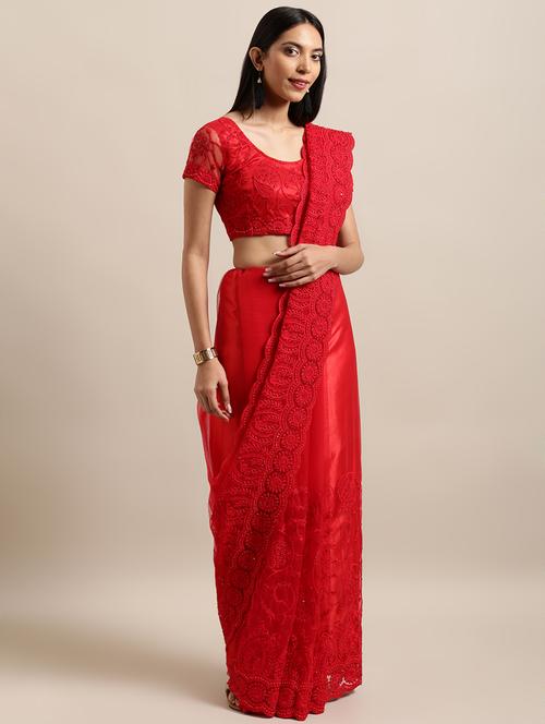 solid embellished saree with blouse - 16744200 - Very Small Image - 1