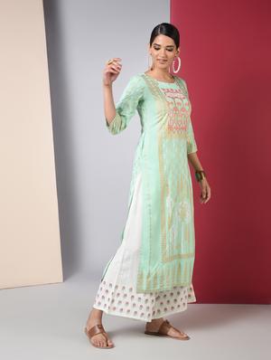 foil print kurta palazzo set - 16744697 - Standard Image - 3