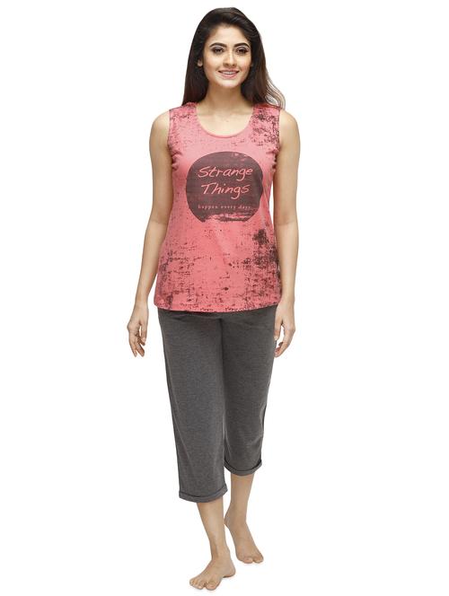round neck tee with nightwear capri set - 16745133 - Standard Image - 1