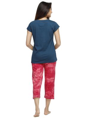 round neck tee with nightwear capri set - 16745144 - Standard Image - 3