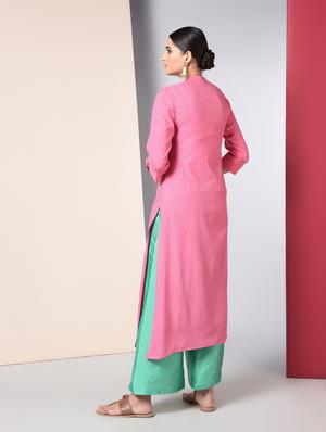 embroidered solid straight kurta - 16745603 - Standard Image - 3