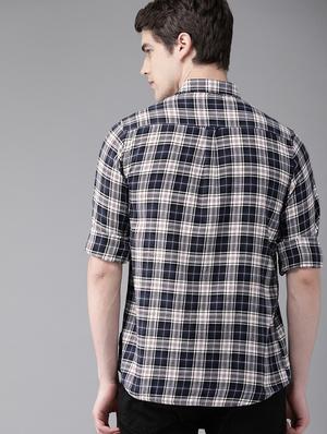 navy blue checkered casual shirt - 16745899 - Standard Image - 3