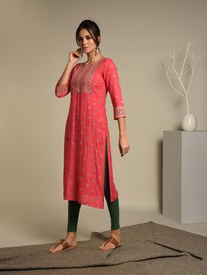 floral straight kurta - 16746335 - Standard Image - 3