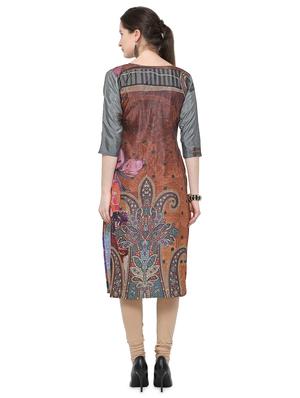 printed silk straight kurta - 16746866 - Standard Image - 3