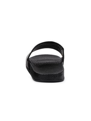 black leatherette slip on flip flops - 16749489 - Standard Image - 3
