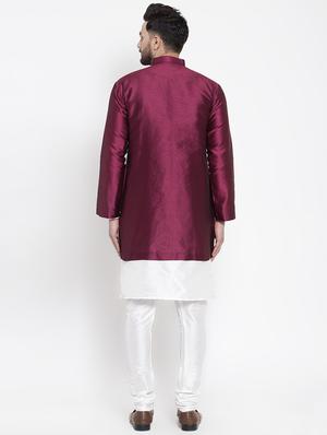 maroon silk blend sherwani set - 16750186 - Standard Image - 3