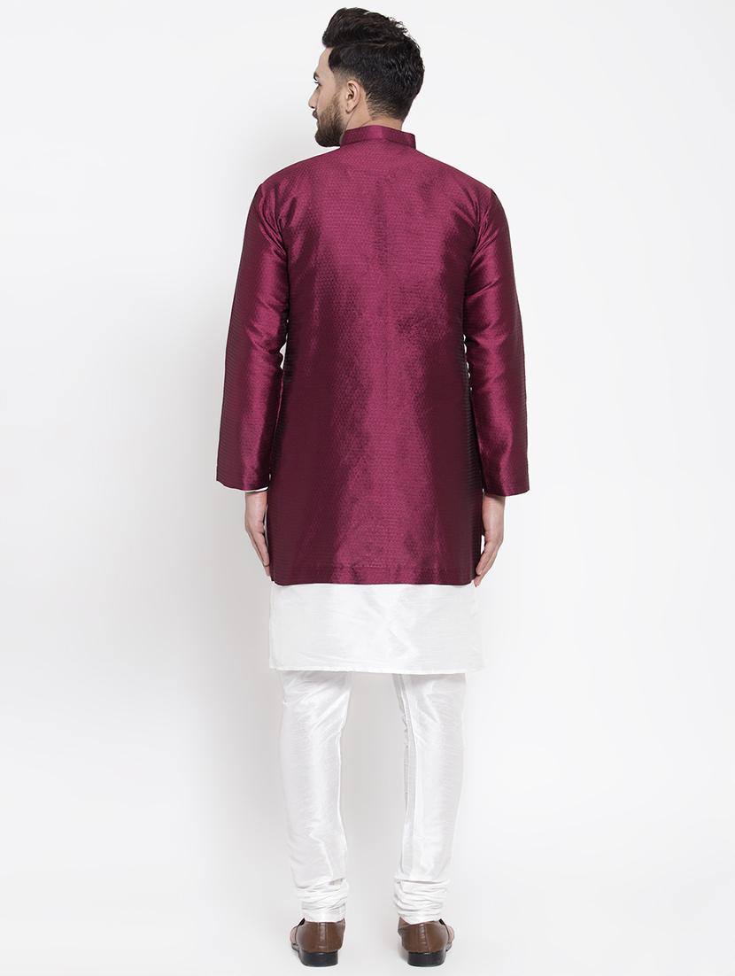 maroon silk blend sherwani set - 16750186 - Zoom Image - 3