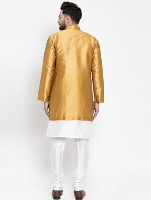 gold silk blend sherwani set - 16750190 - Standard Image - 3