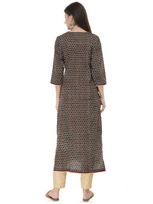 black ajrak print straight kurta - 16750233 - Standard Image - 3