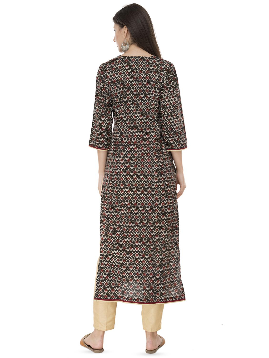 black ajrak print straight kurta - 16750233 - Zoom Image - 3