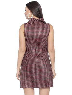 turtle neck checkered a-line dress - 16750835 - Standard Image - 3