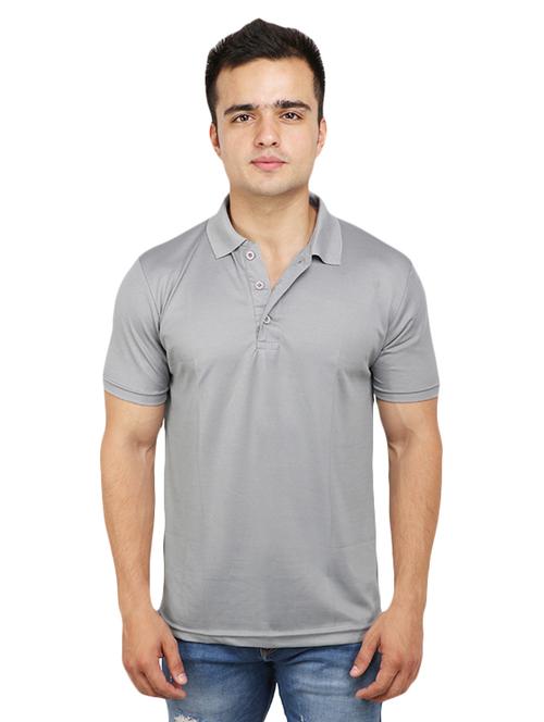 grey solid polo t-shirt - 16752028 - Very Small Image - 1