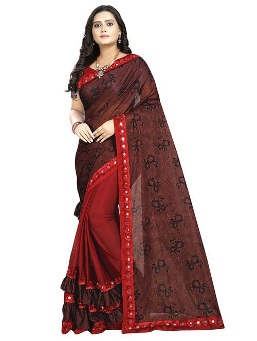 ruffled printed saree with blouse - 16753062 - Very Small Image - 1
