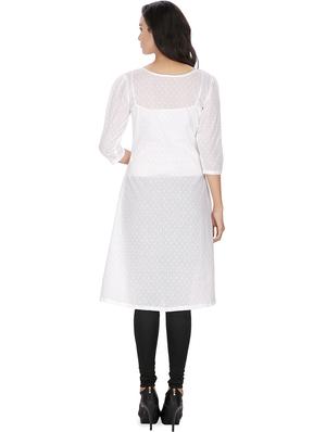 white pintucked dobby straight kurta - 16753086 - Standard Image - 3