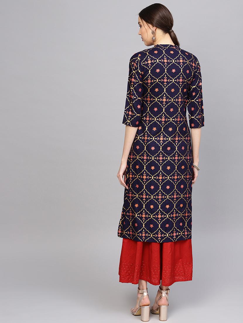 foil printed a-line kurta - 16753559 - Zoom Image - 3