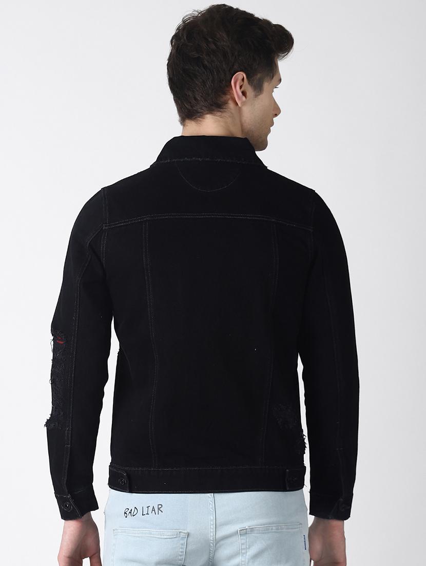 black solid denim jacket - 16756824 - Zoom Image - 3