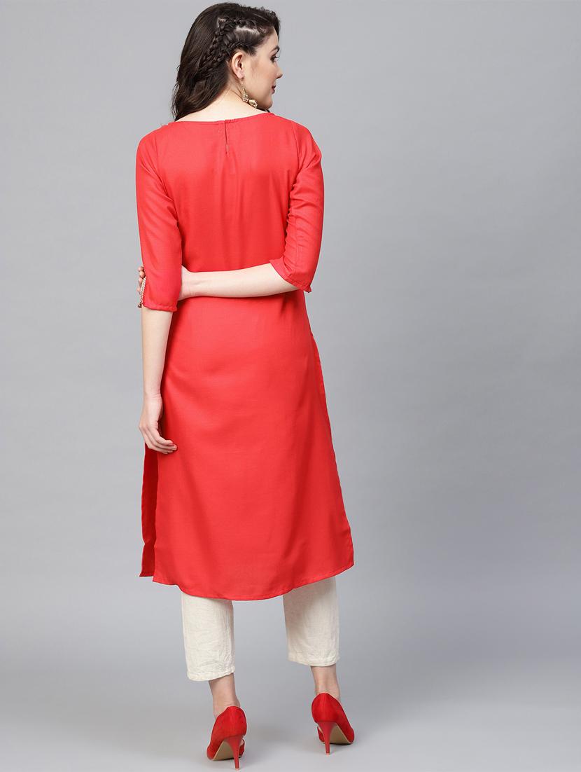 orange cotton silk straight kurta - 16757209 - Zoom Image - 3