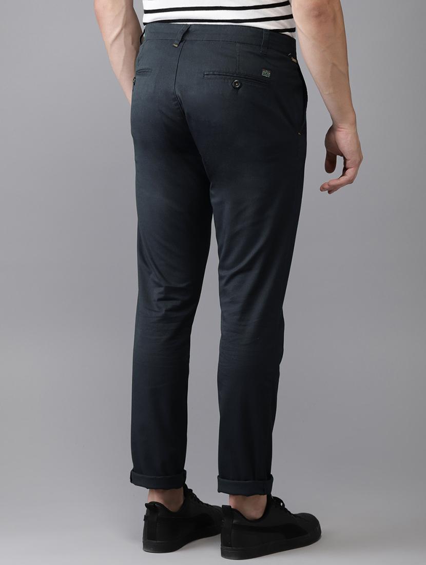 navy blue solid chinos - 16760047 - Zoom Image - 3