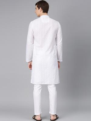 white self design kurta pyjama set - 16760060 - Standard Image - 3