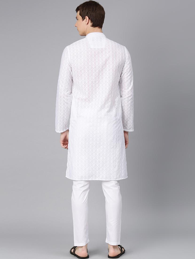 white self design kurta pyjama set - 16760060 - Zoom Image - 3